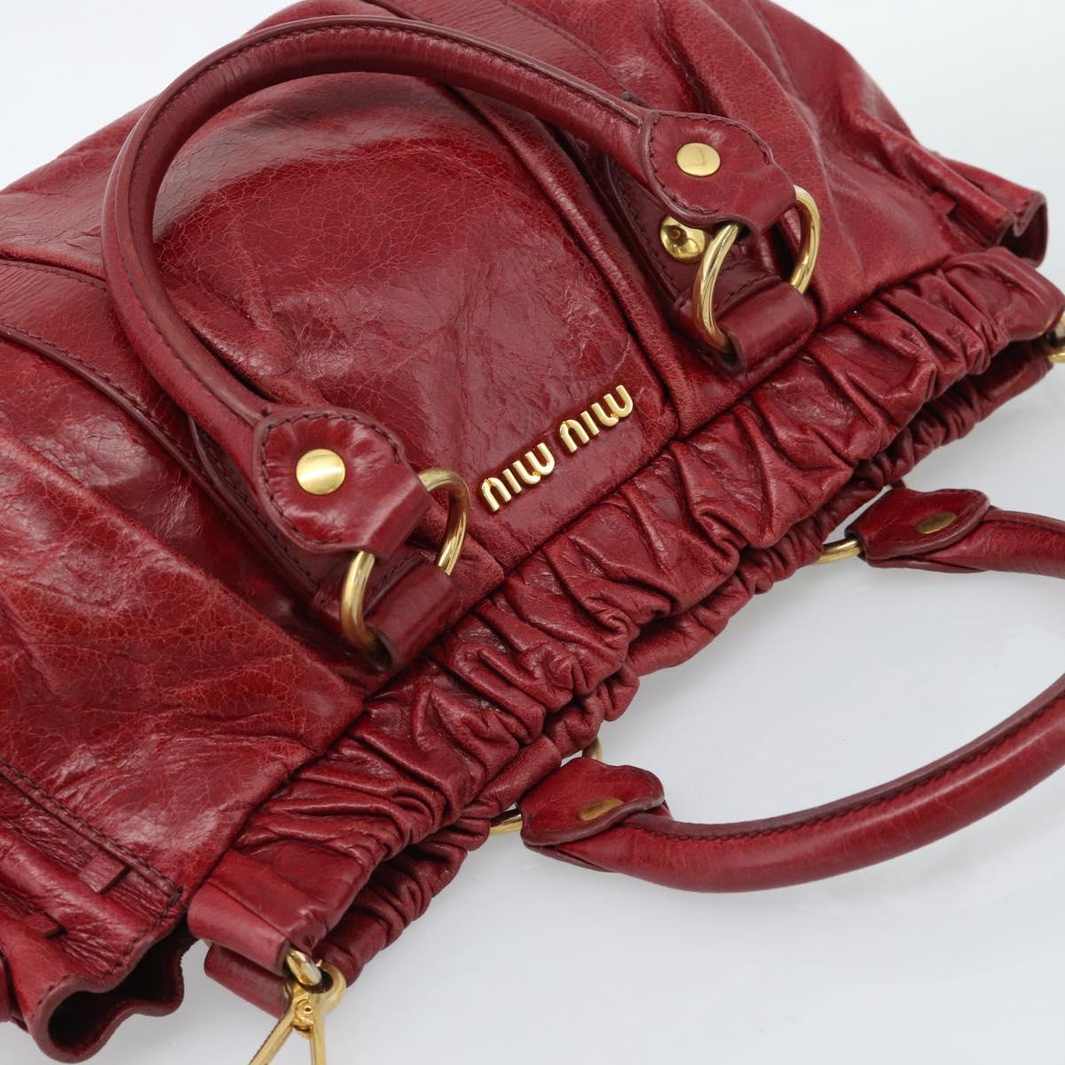 Miu Miu Hand Bag Leather 2way Red Gold Auth 186437SAM