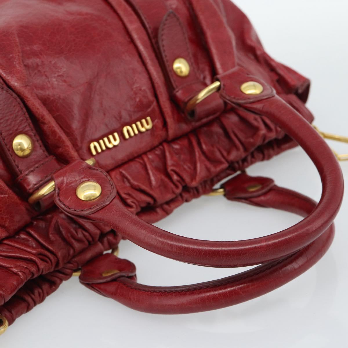 Miu Miu Hand Bag Leather 2way Red Gold Auth 186437SAM