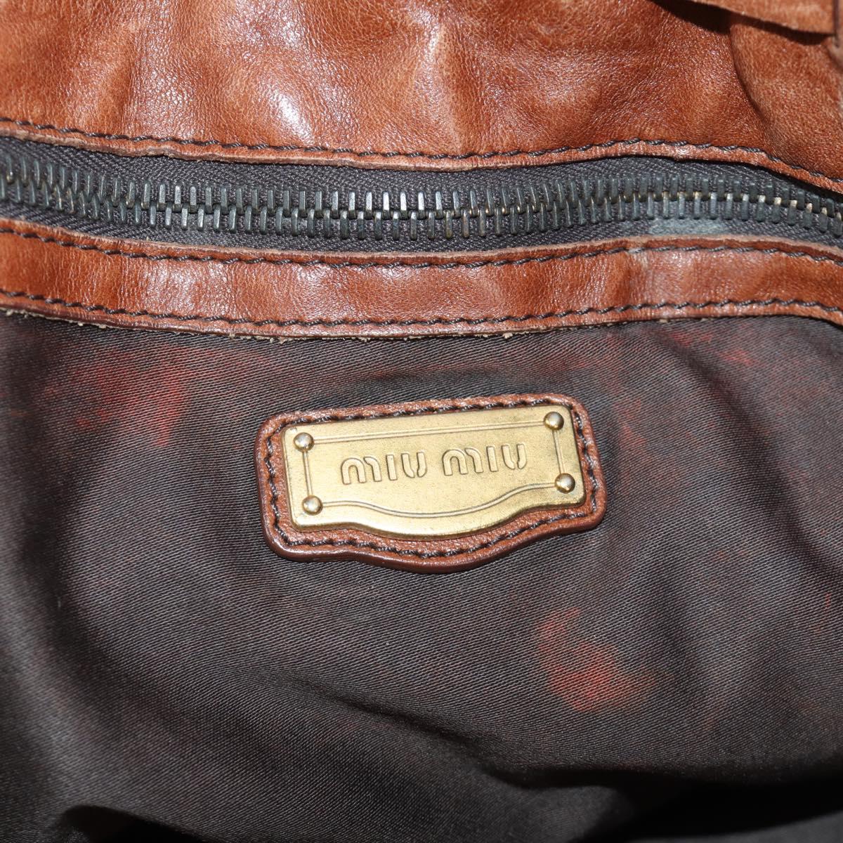 Miu Miu Tote Bag Leather Brown Gold Auth 186438V