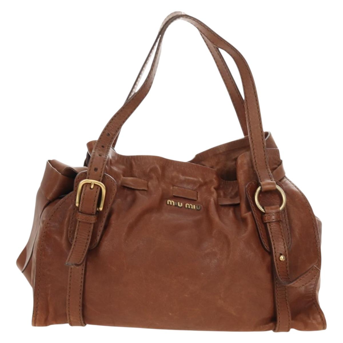 Miu Miu Tote Bag Leather Brown Gold Auth 186438V