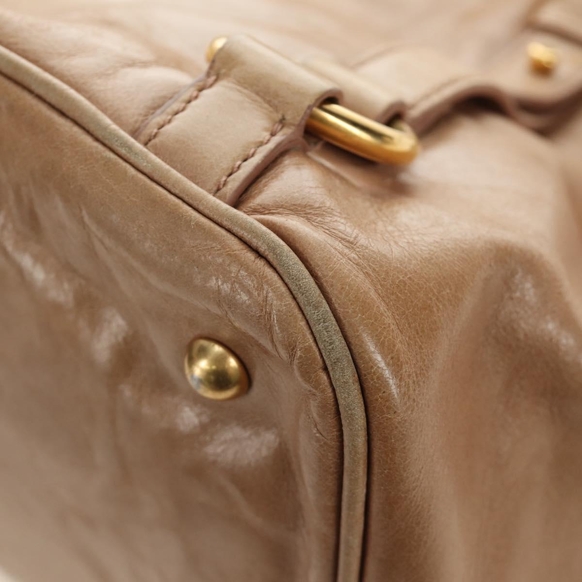 Miu Miu Hand Bag Leather Beige Gold Auth 186439V
