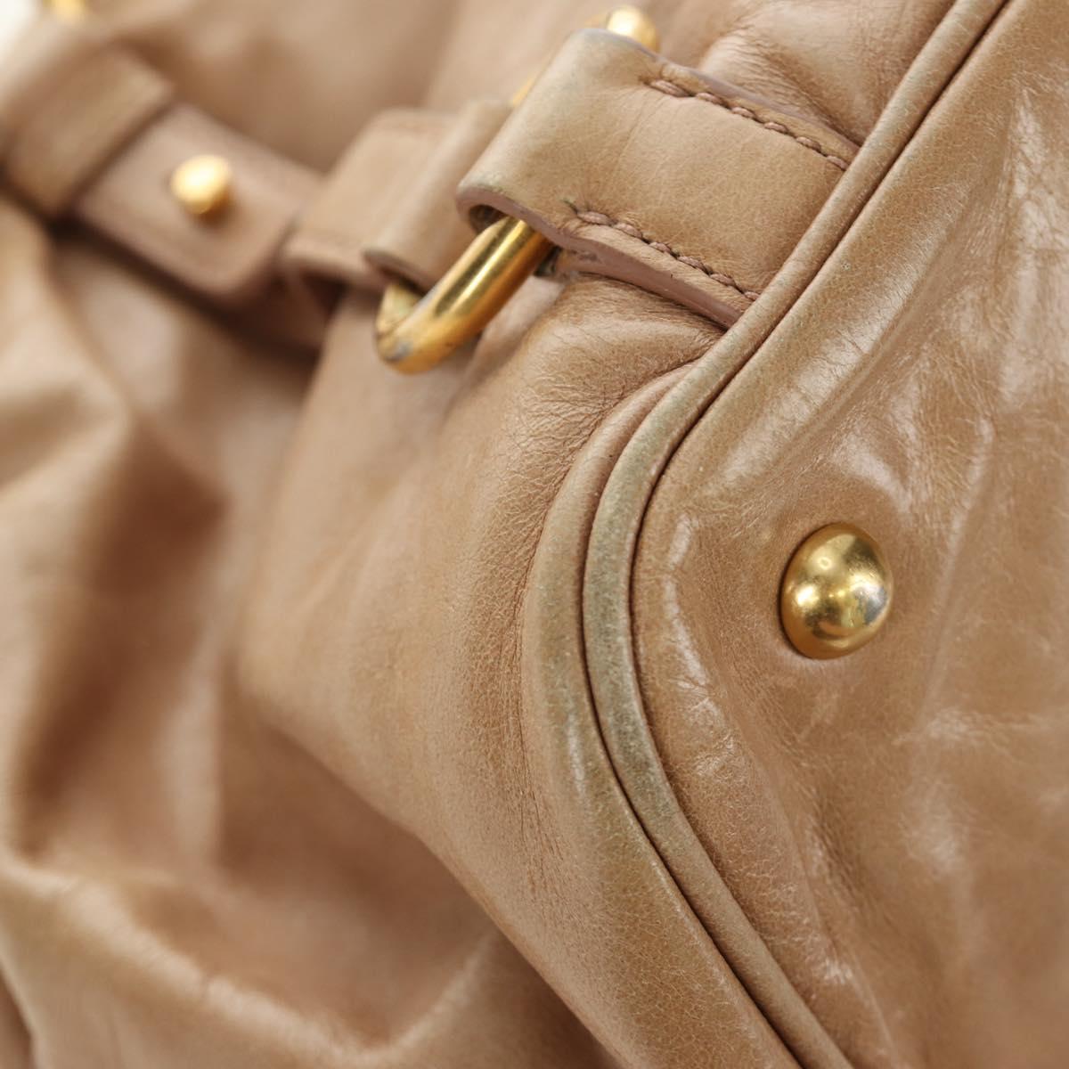 Miu Miu Hand Bag Leather Beige Gold Auth 186439V