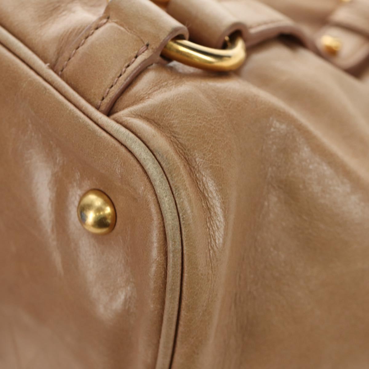 Miu Miu Hand Bag Leather Beige Gold Auth 186439V