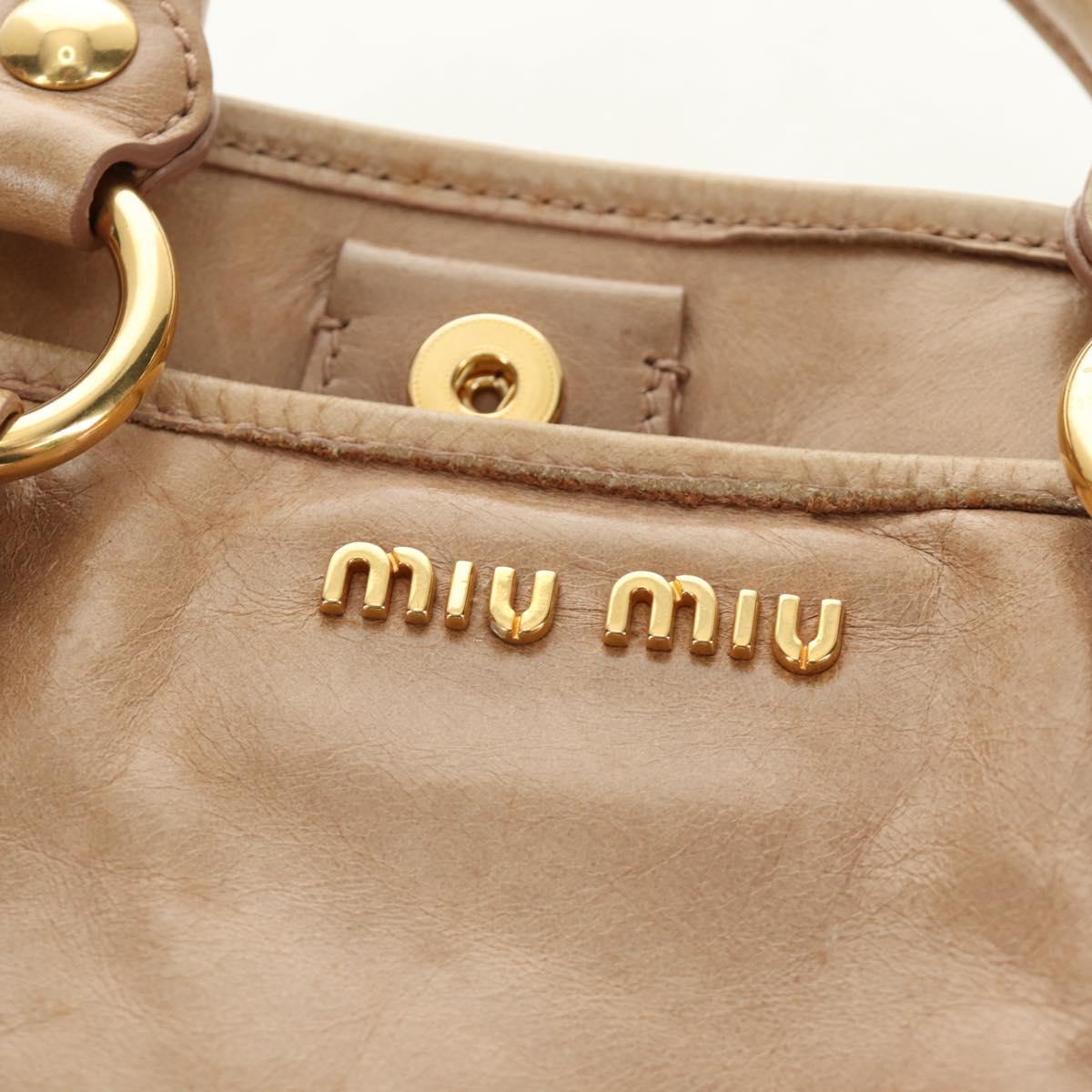 Miu Miu Hand Bag Leather Beige Gold Auth 186439V