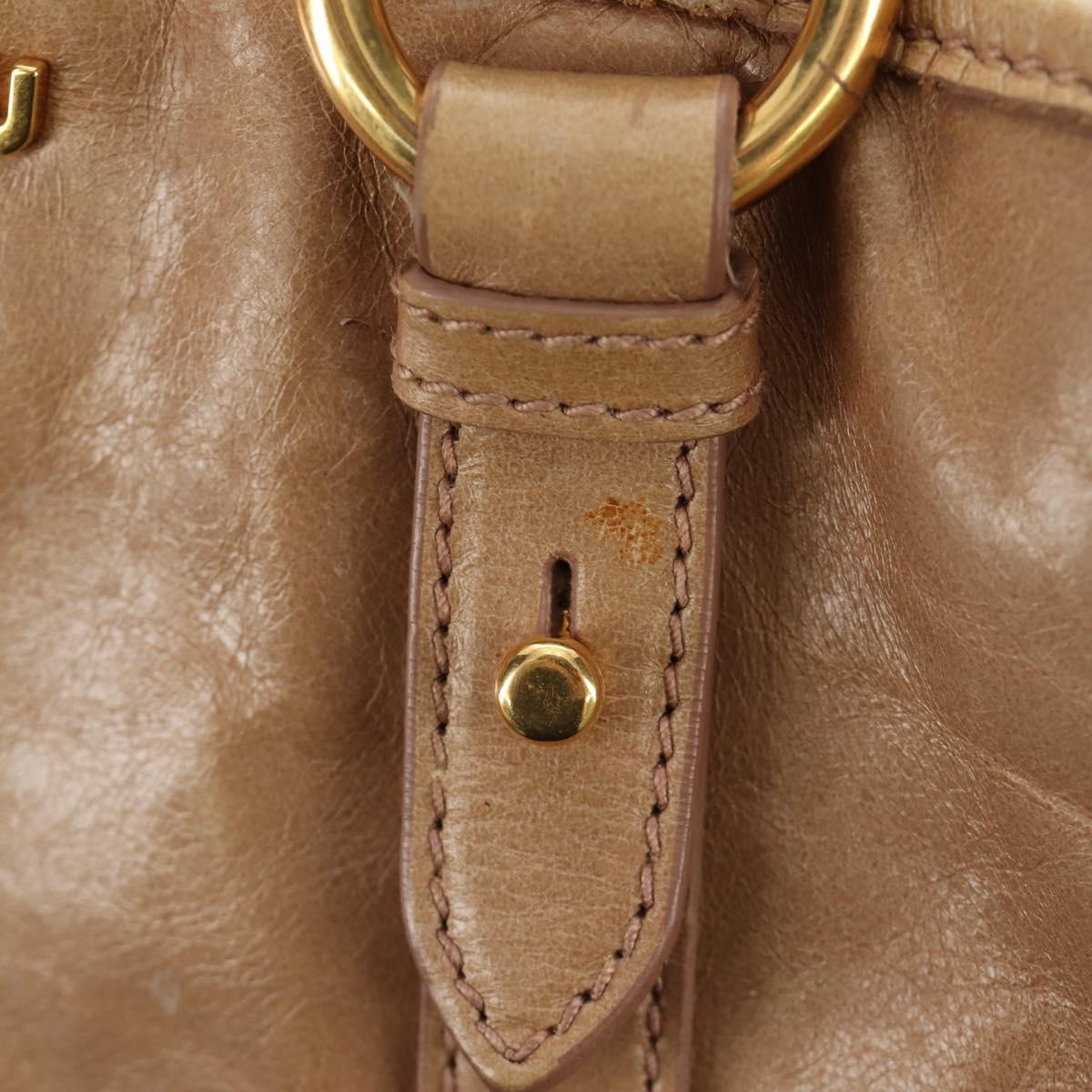 Miu Miu Hand Bag Leather Beige Gold Auth 186439V