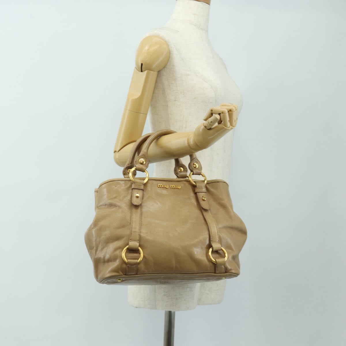 Miu Miu Hand Bag Leather Beige Gold Auth 186439V