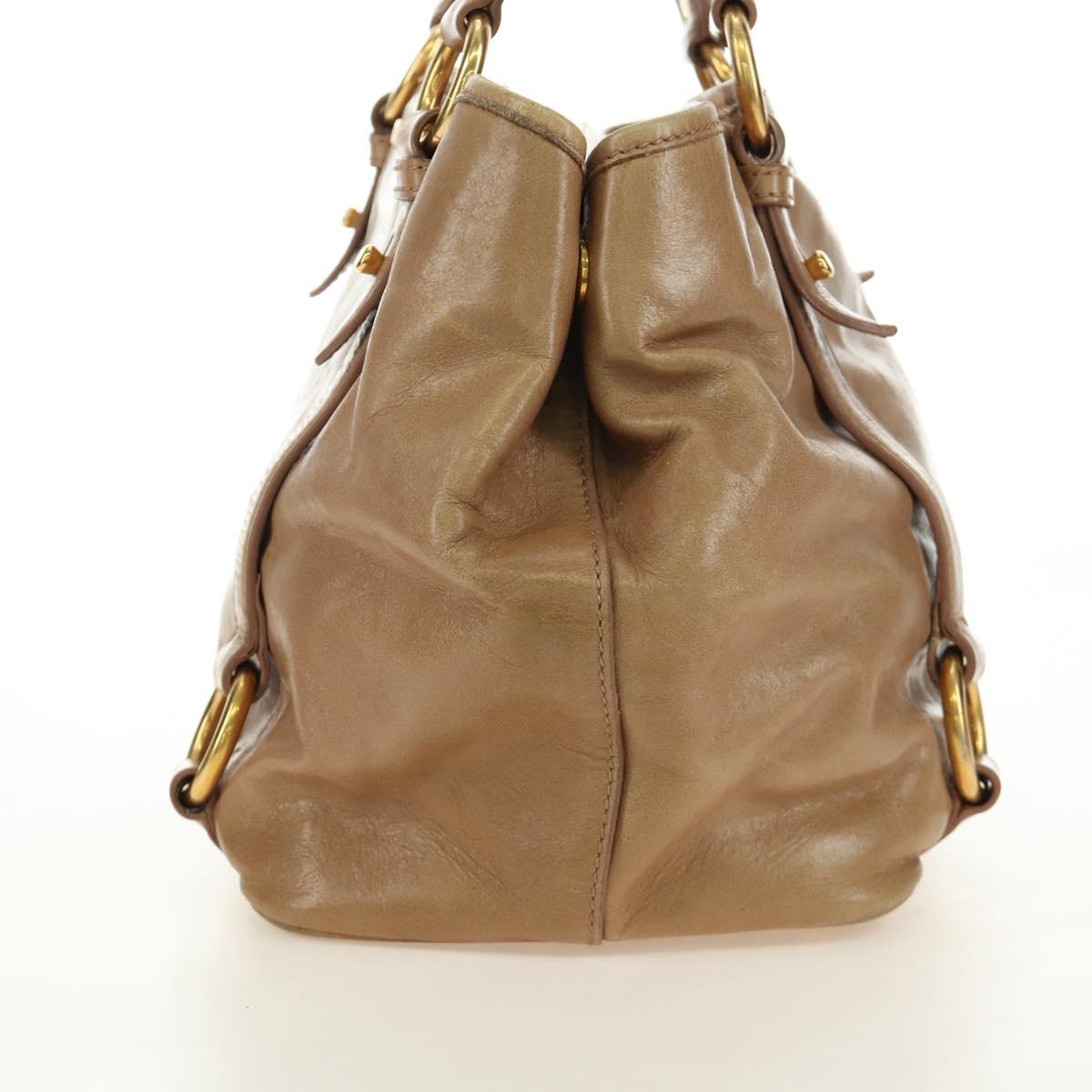 Miu Miu Hand Bag Leather Beige Gold Auth 186439V