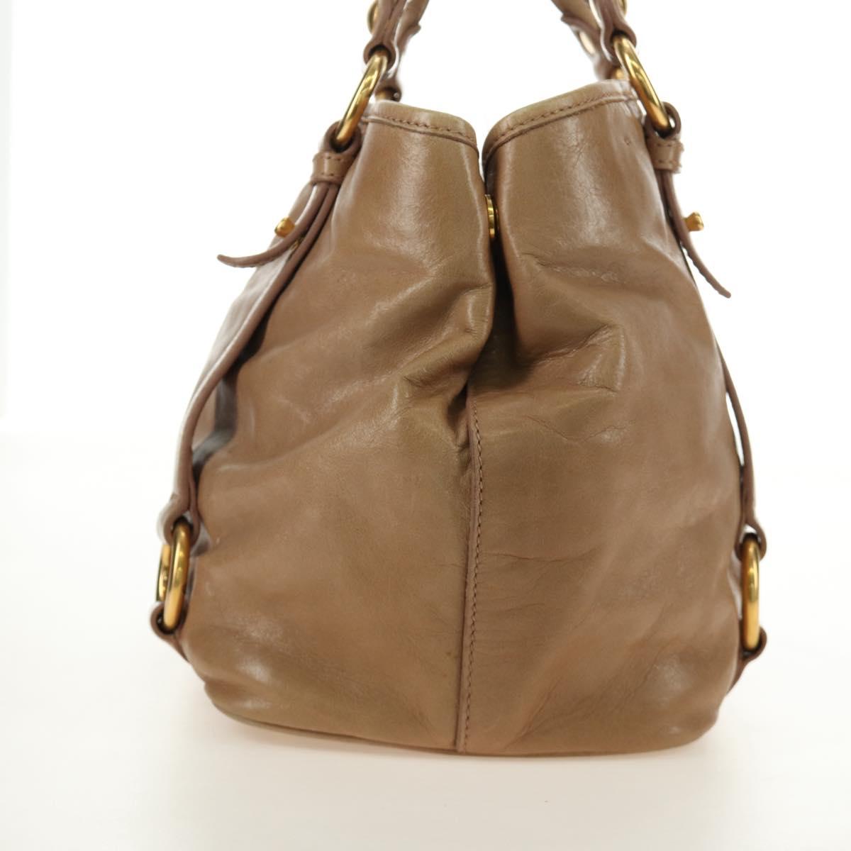 Miu Miu Hand Bag Leather Beige Gold Auth 186439V