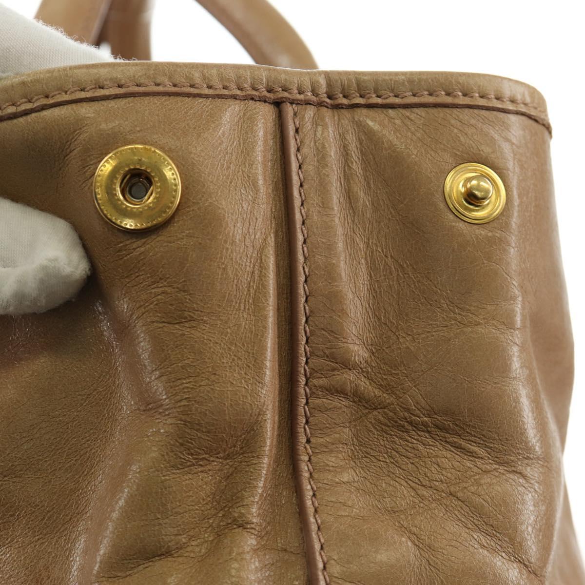 Miu Miu Hand Bag Leather Beige Gold Auth 186439V