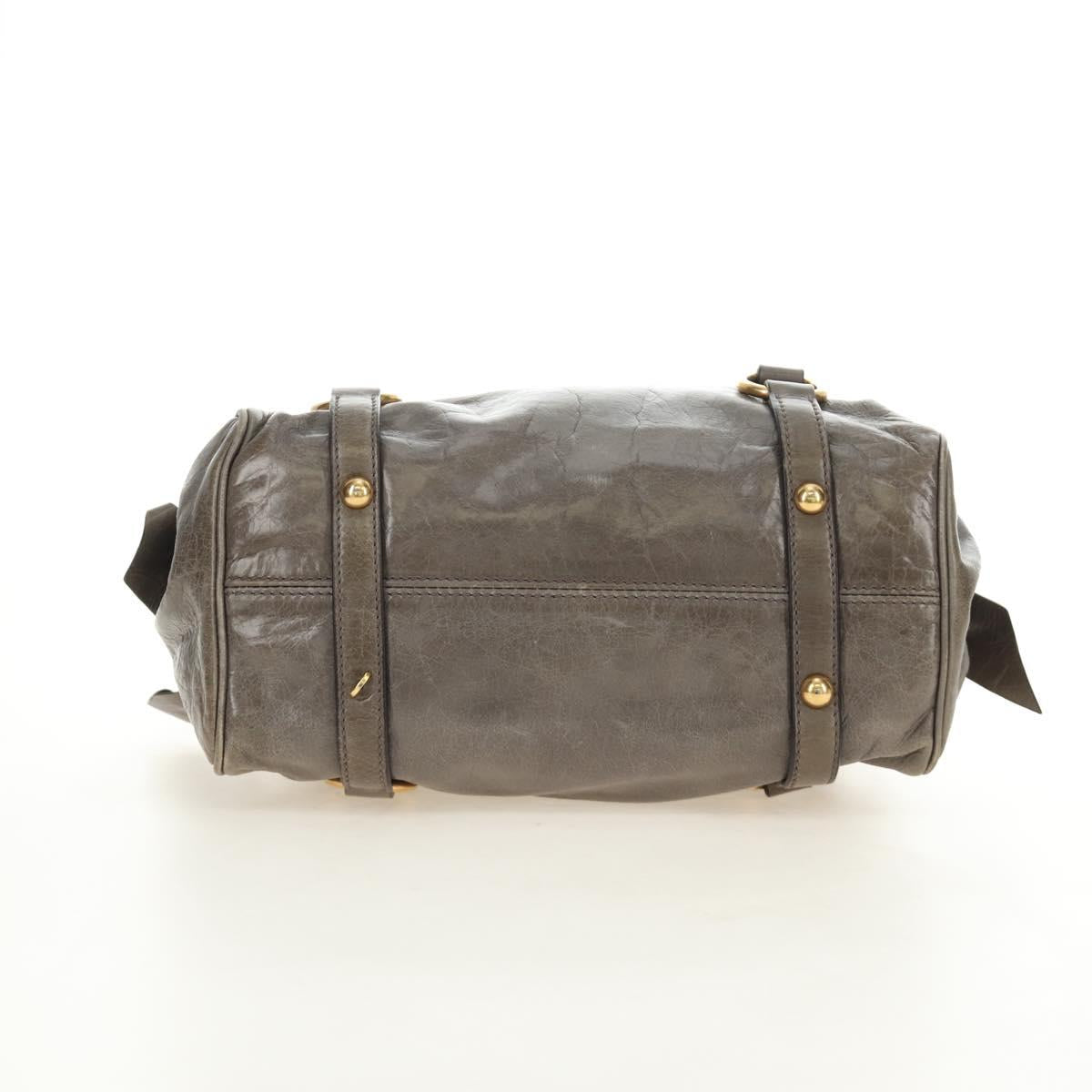 Miu Miu Hand Bag Leather 2way Gray Gold Auth 186440SAM