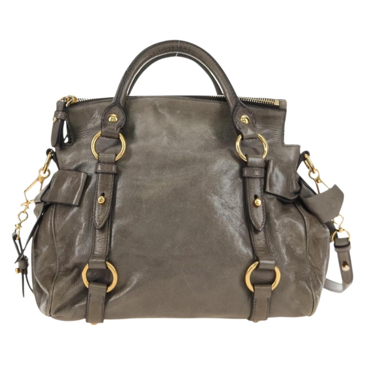 Miu Miu Hand Bag Leather 2way Gray Gold Auth 186440SAM