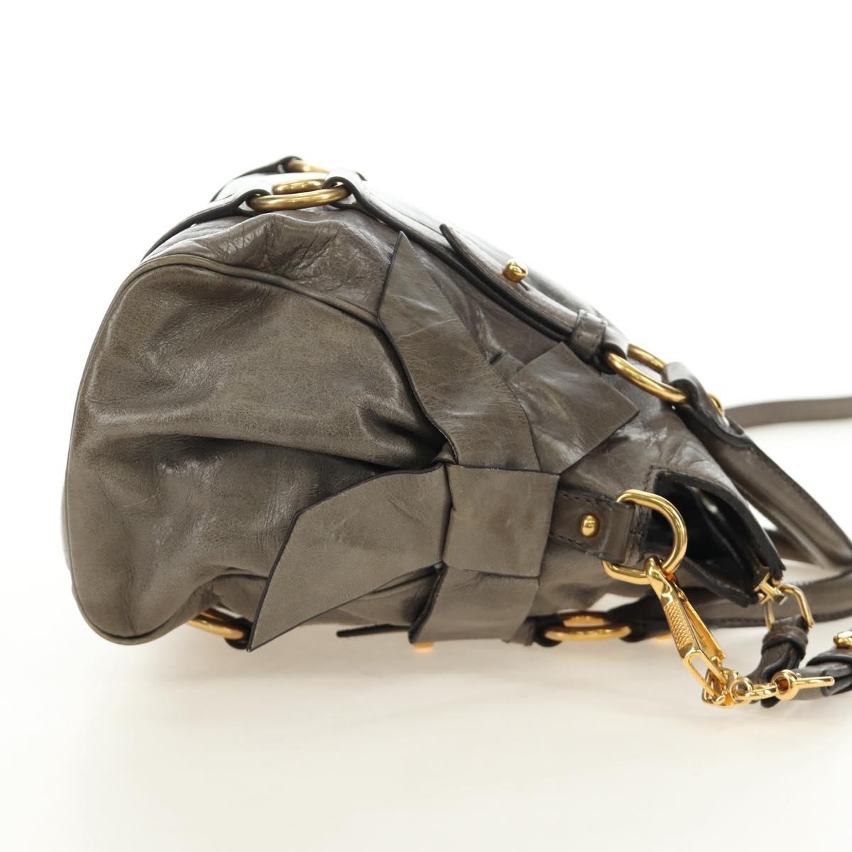 Miu Miu Hand Bag Leather 2way Gray Gold Auth 186440SAM