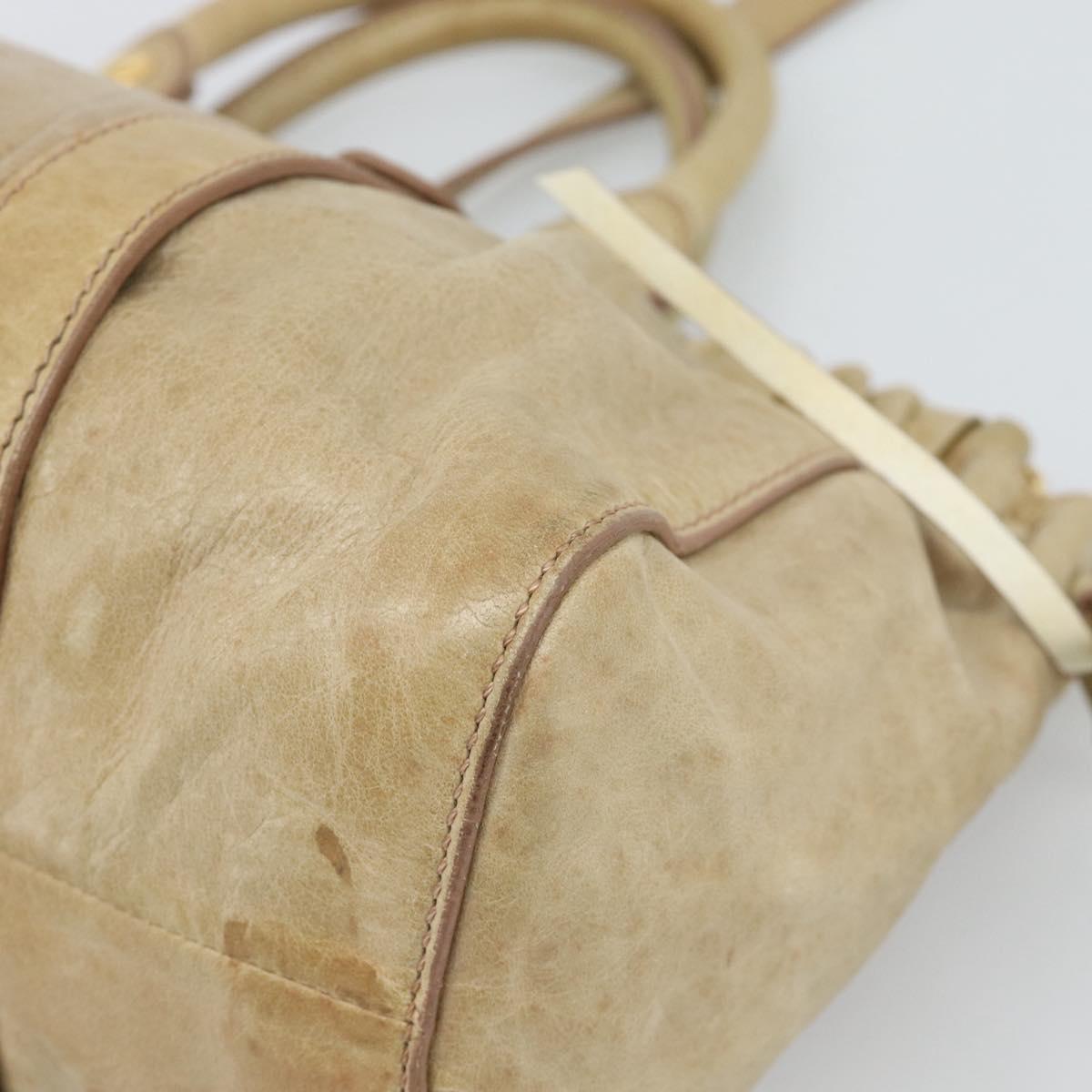 Miu Miu Hand Bag Leather 2way Beige Gold Auth 186441V