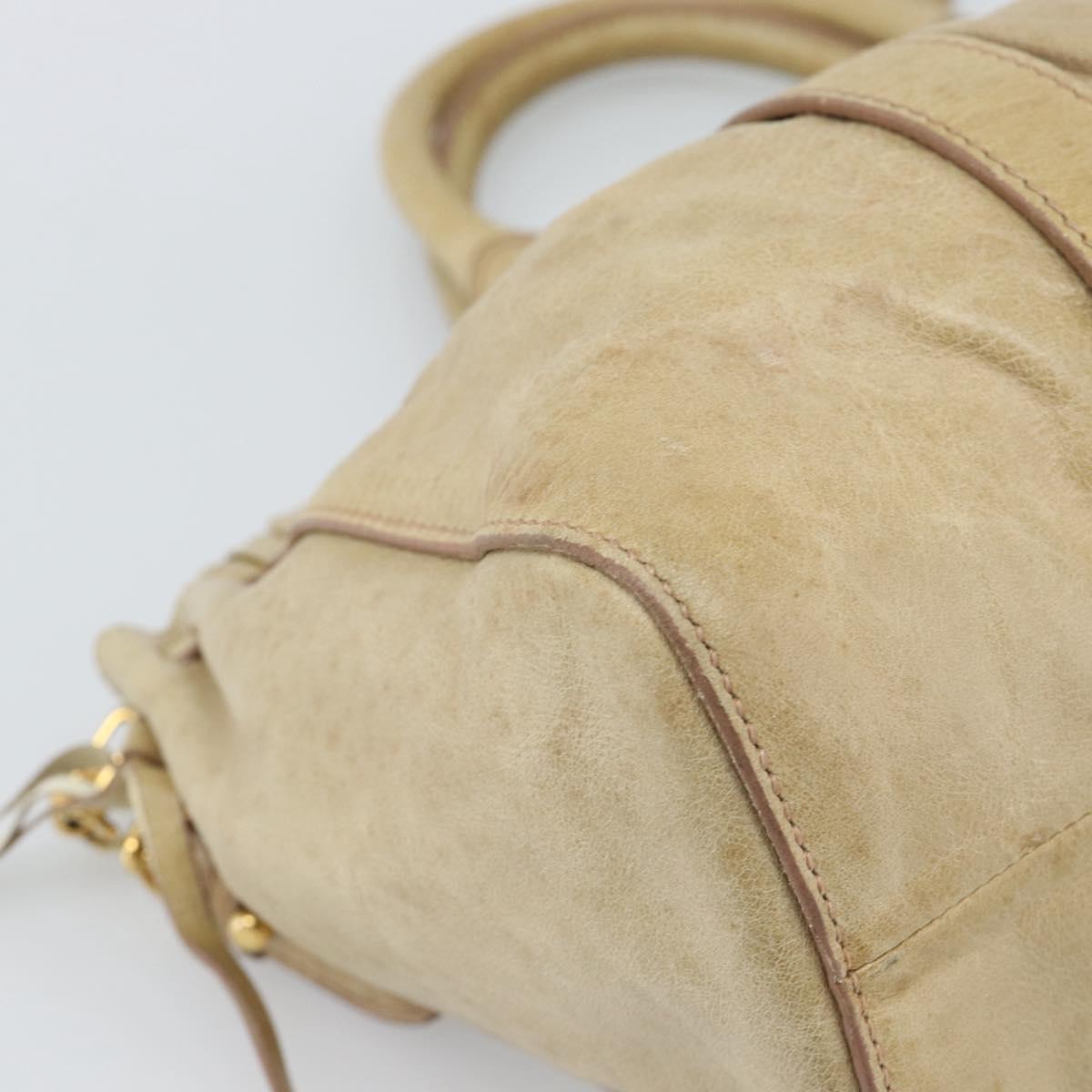 Miu Miu Hand Bag Leather 2way Beige Gold Auth 186441V