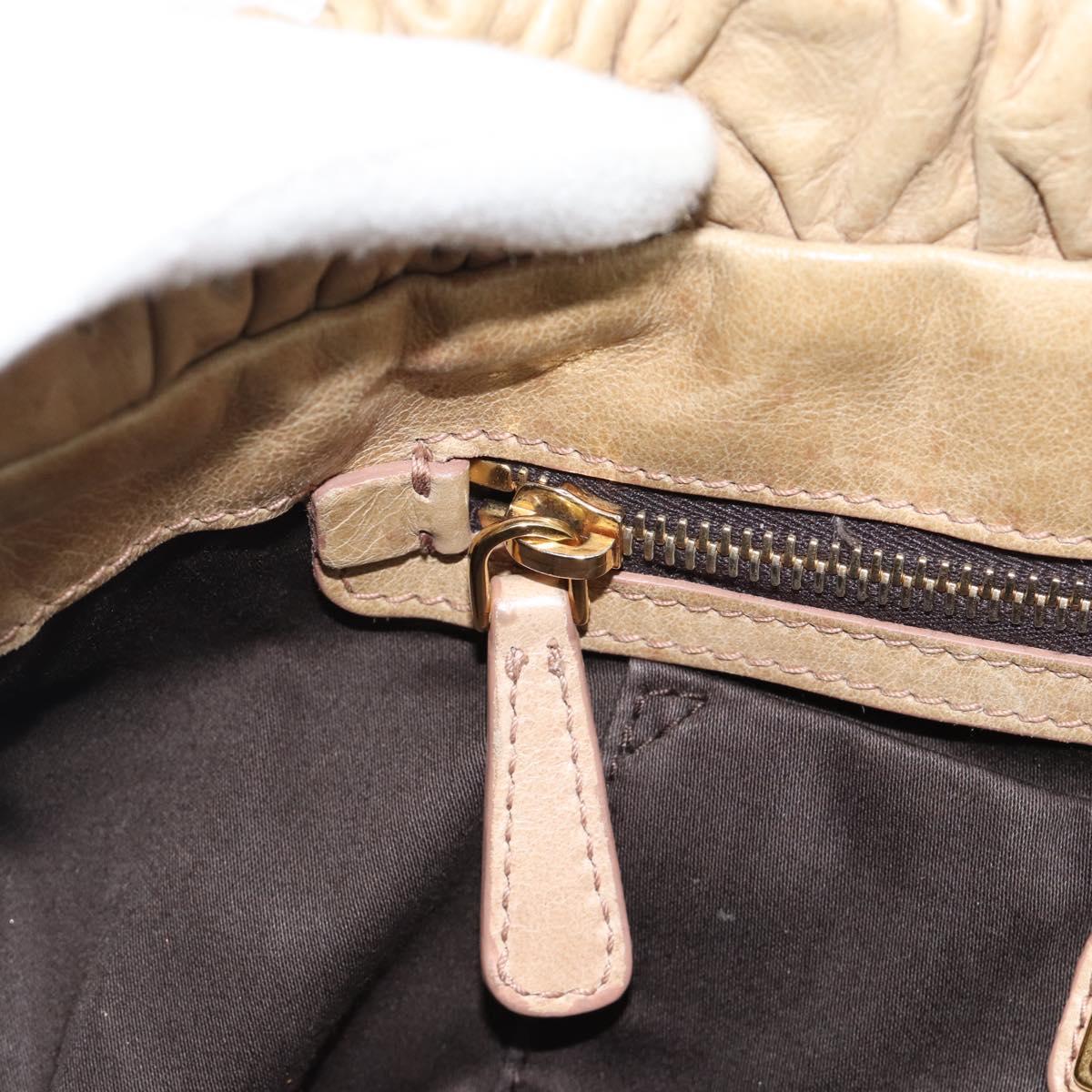 Miu Miu Hand Bag Leather 2way Beige Gold Auth 186441V