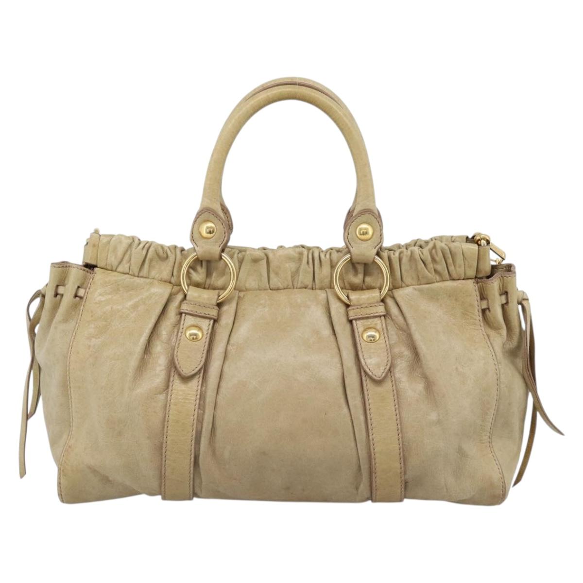 Miu Miu Hand Bag Leather 2way Beige Gold Auth 186441V