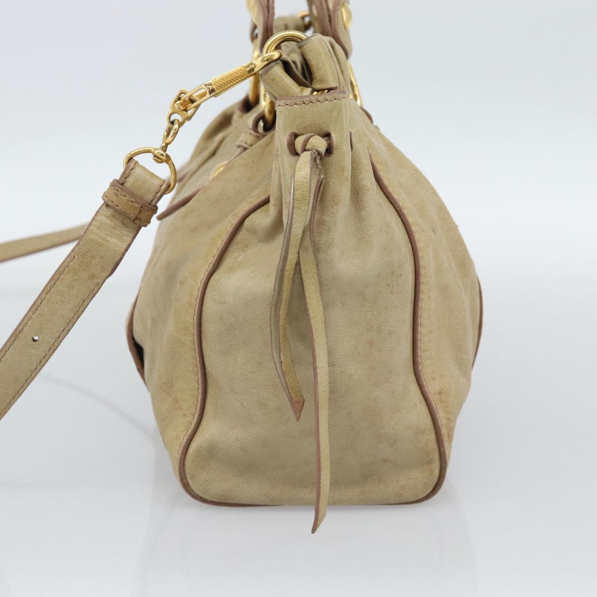 Miu Miu Hand Bag Leather 2way Beige Gold Auth 186441V