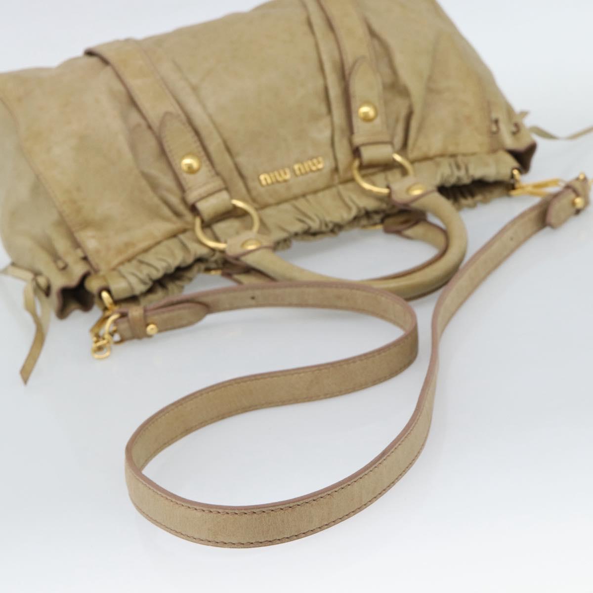 Miu Miu Hand Bag Leather 2way Beige Gold Auth 186441V