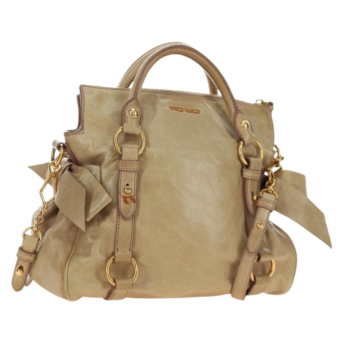 Miu Miu Hand Bag Leather 2way Beige Gold Auth 186442SAM
