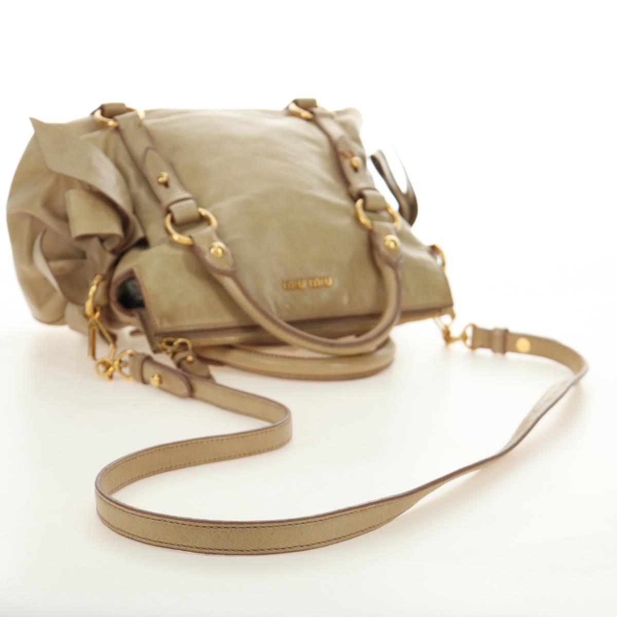 Miu Miu Hand Bag Leather 2way Beige Gold Auth 186442SAM