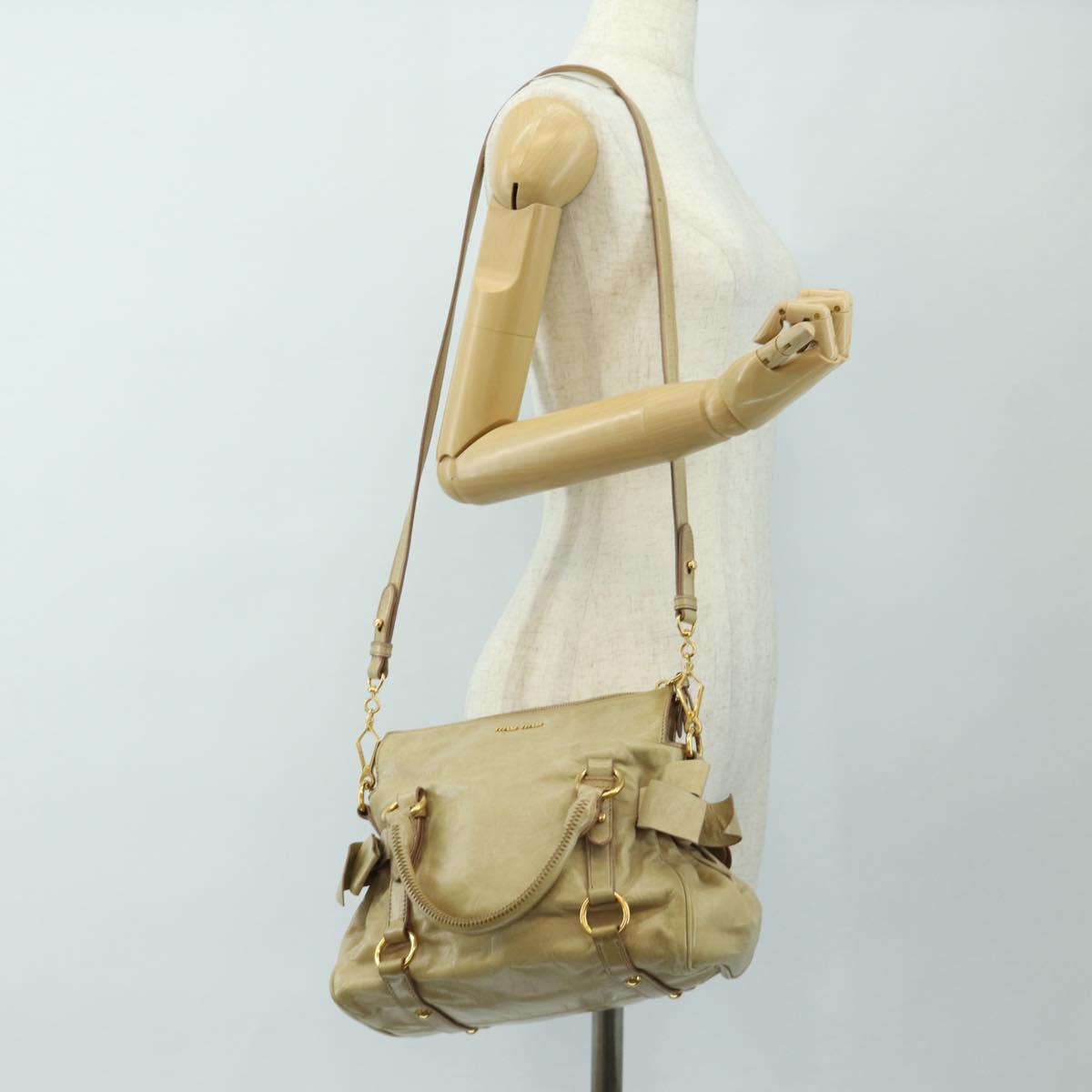 Miu Miu Hand Bag Leather 2way Beige Gold Auth 186442SAM