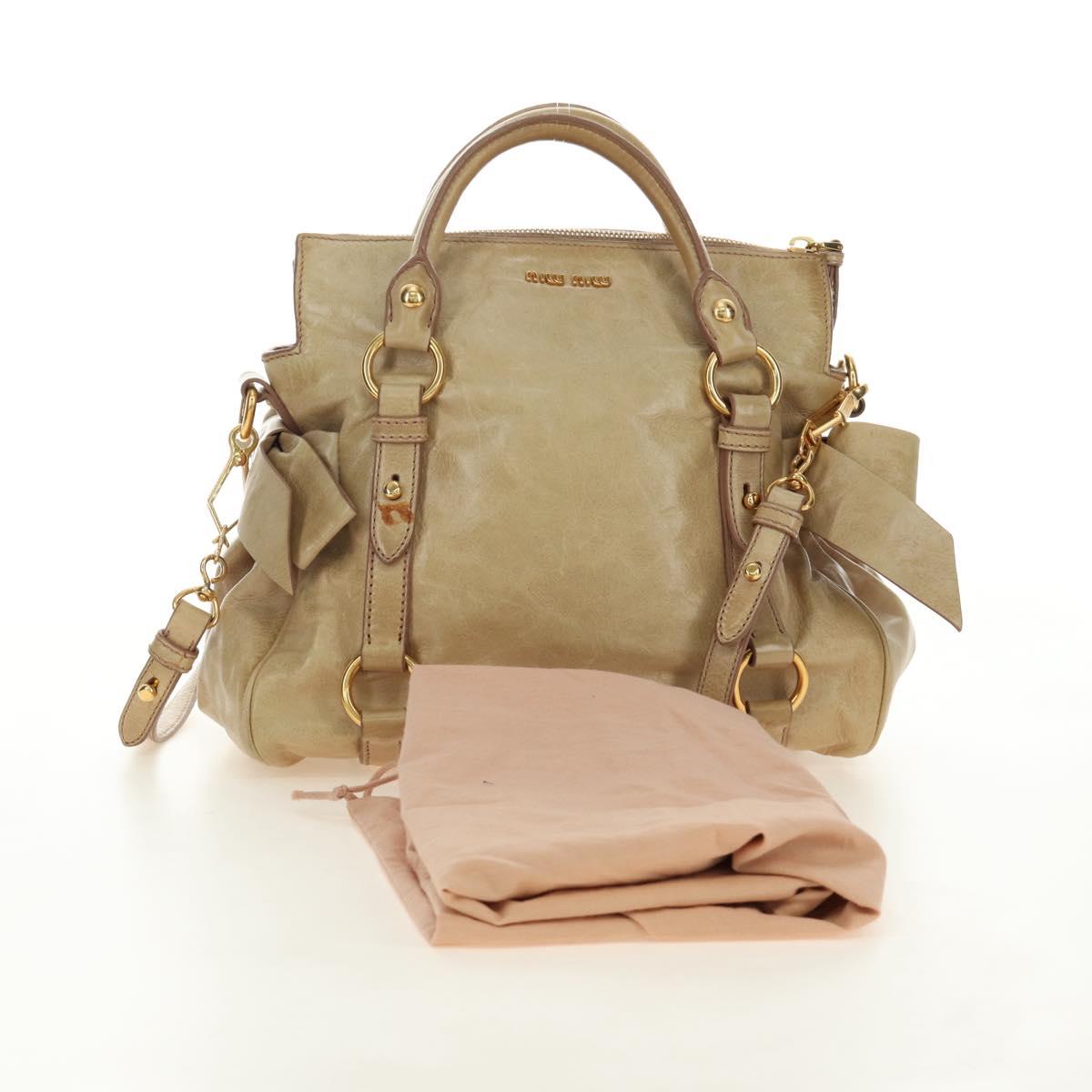 Miu Miu Hand Bag Leather 2way Beige Gold Auth 186442SAM