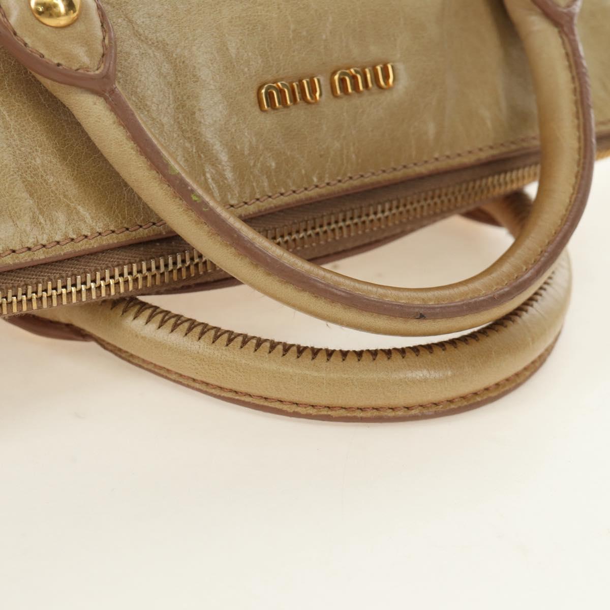 Miu Miu Hand Bag Leather 2way Beige Gold Auth 186442SAM