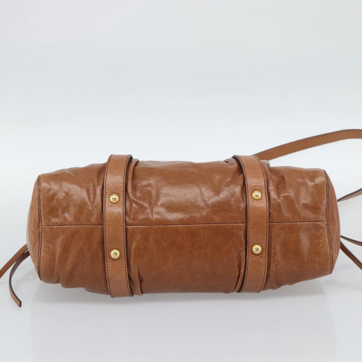 Miu Miu Hand Bag Leather 2way Brown Gold Auth 186443SAM