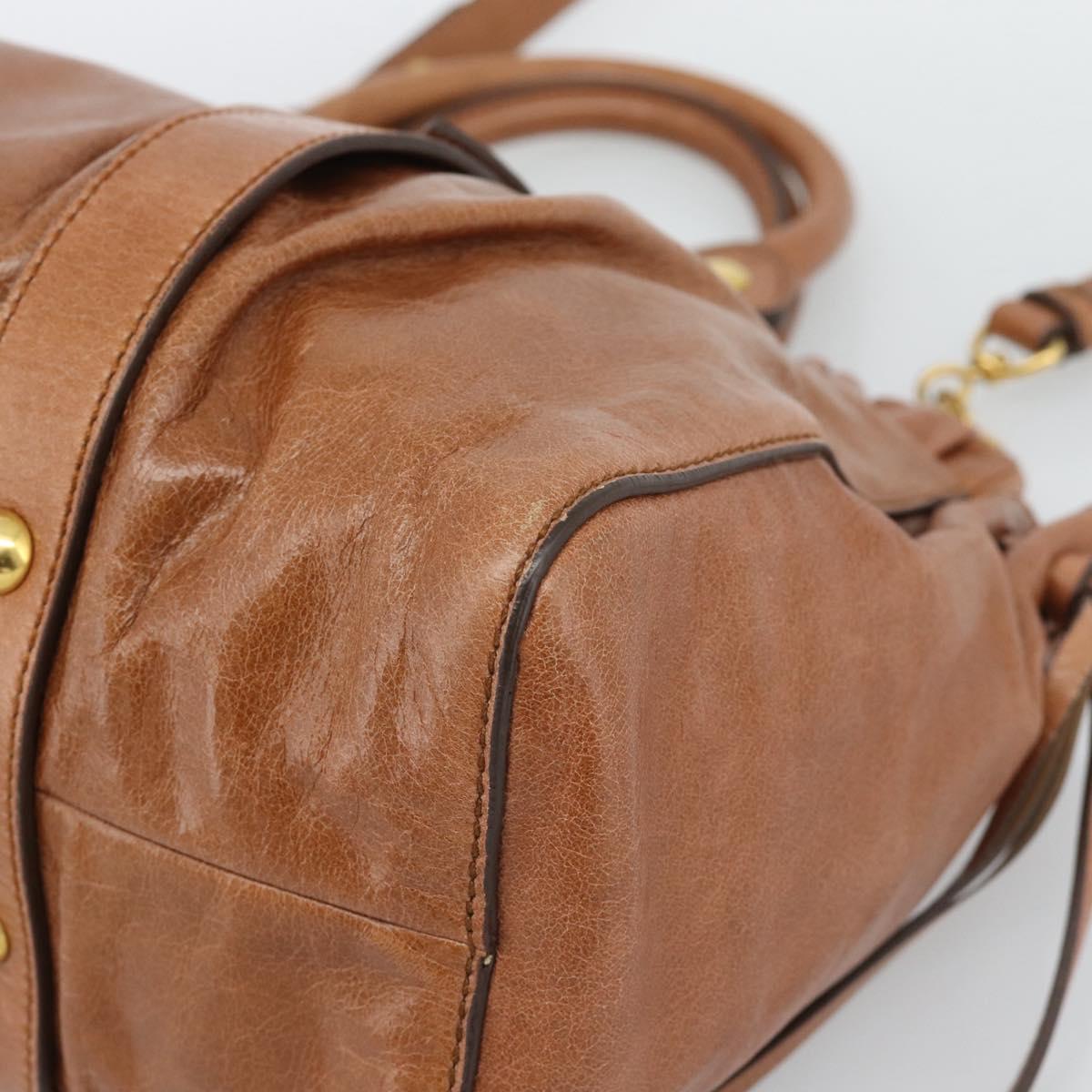 Miu Miu Hand Bag Leather 2way Brown Gold Auth 186443SAM