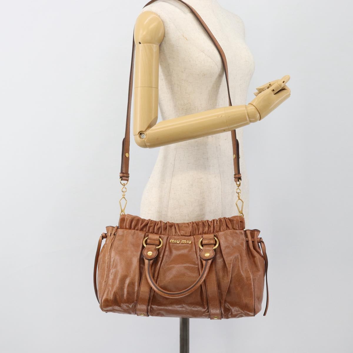 Miu Miu Hand Bag Leather 2way Brown Gold Auth 186443SAM