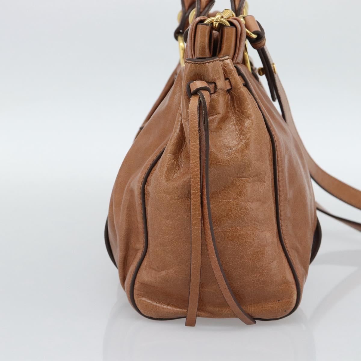 Miu Miu Hand Bag Leather 2way Brown Gold Auth 186443SAM