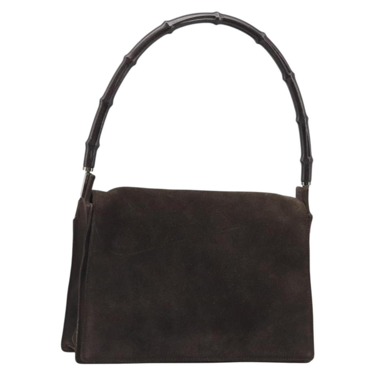 GUCCI Bamboo Shoulder Bag Suede Brown Silver 001 3239 Auth 186455A