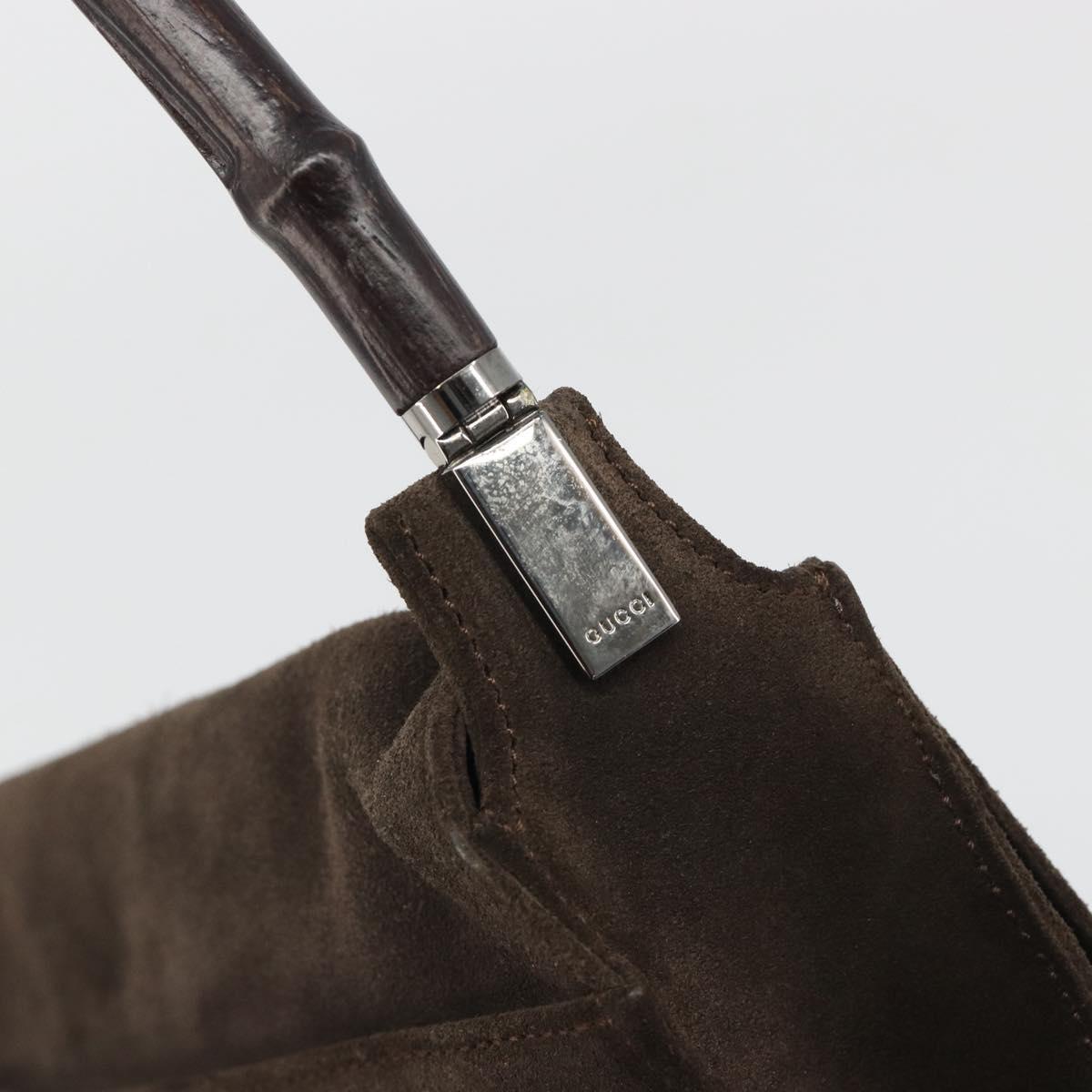 GUCCI Bamboo Shoulder Bag Suede Brown Silver 001 3239 Auth 186455A