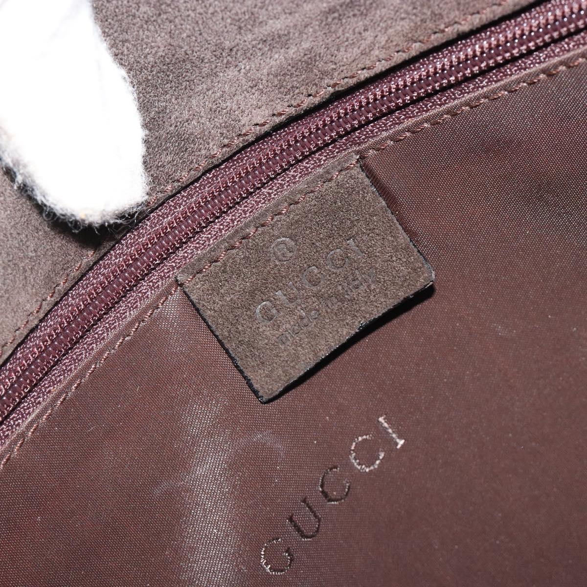 GUCCI Bamboo Shoulder Bag Suede Brown Silver 001 3239 Auth 186455A