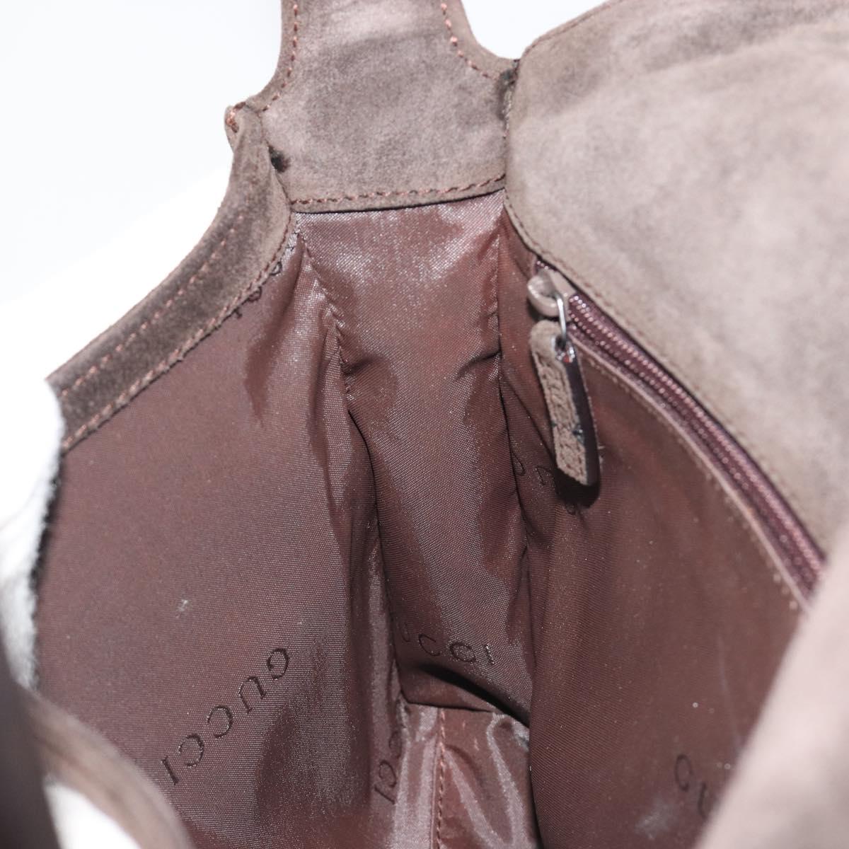GUCCI Bamboo Shoulder Bag Suede Brown Silver 001 3239 Auth 186455A
