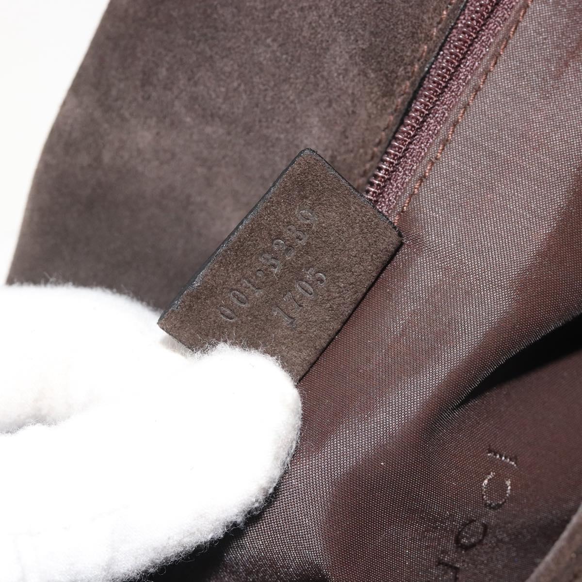 GUCCI Bamboo Shoulder Bag Suede Brown Silver 001 3239 Auth 186455A
