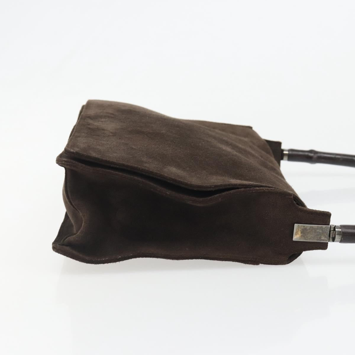 GUCCI Bamboo Shoulder Bag Suede Brown Silver 001 3239 Auth 186455A