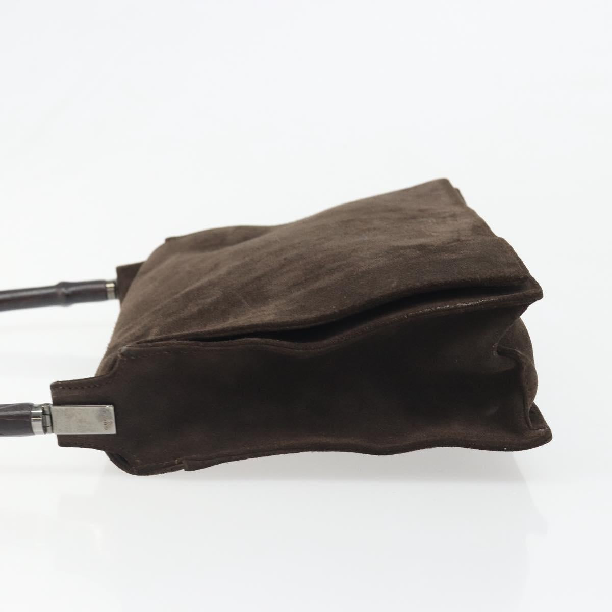 GUCCI Bamboo Shoulder Bag Suede Brown Silver 001 3239 Auth 186455A