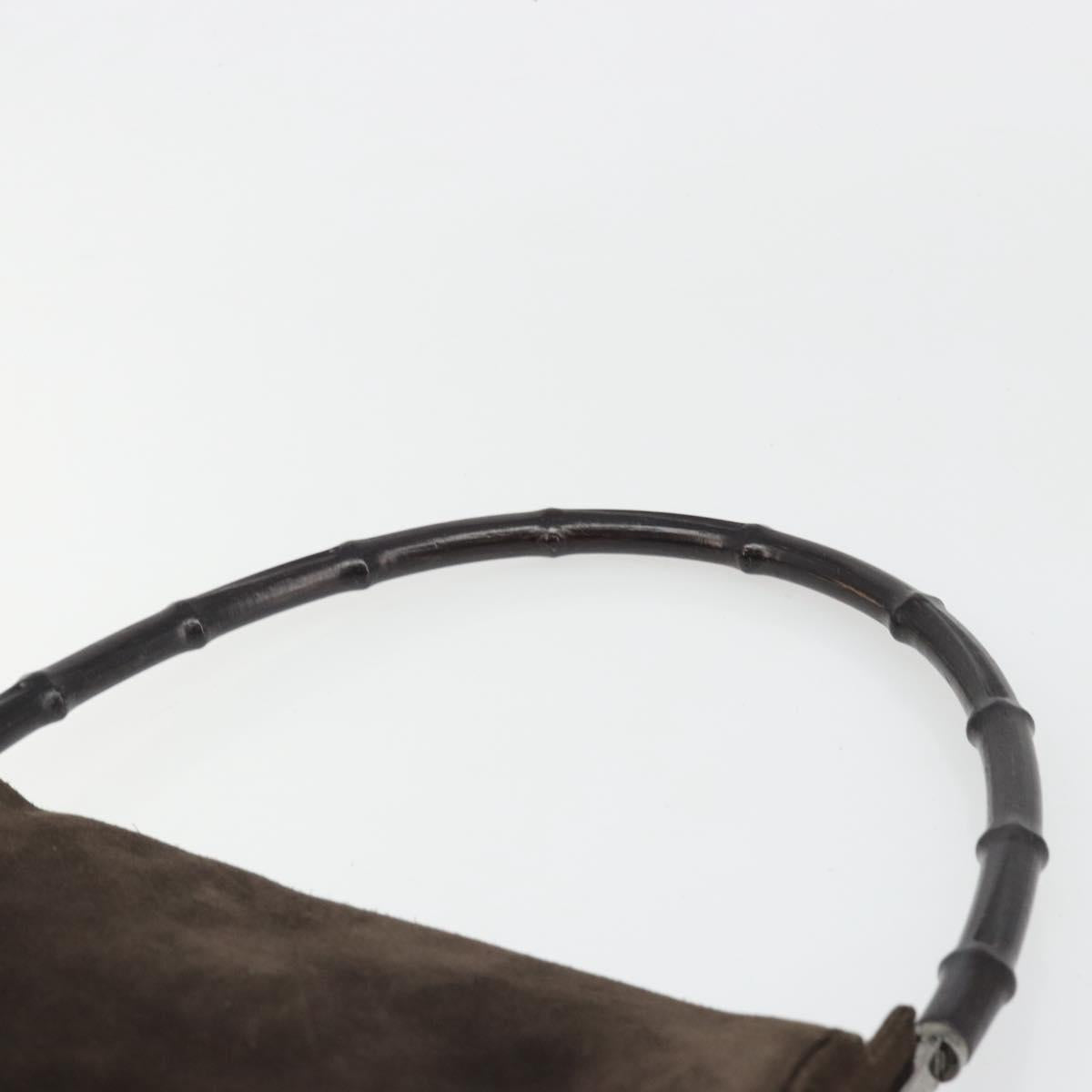 GUCCI Bamboo Shoulder Bag Suede Brown Silver 001 3239 Auth 186455A