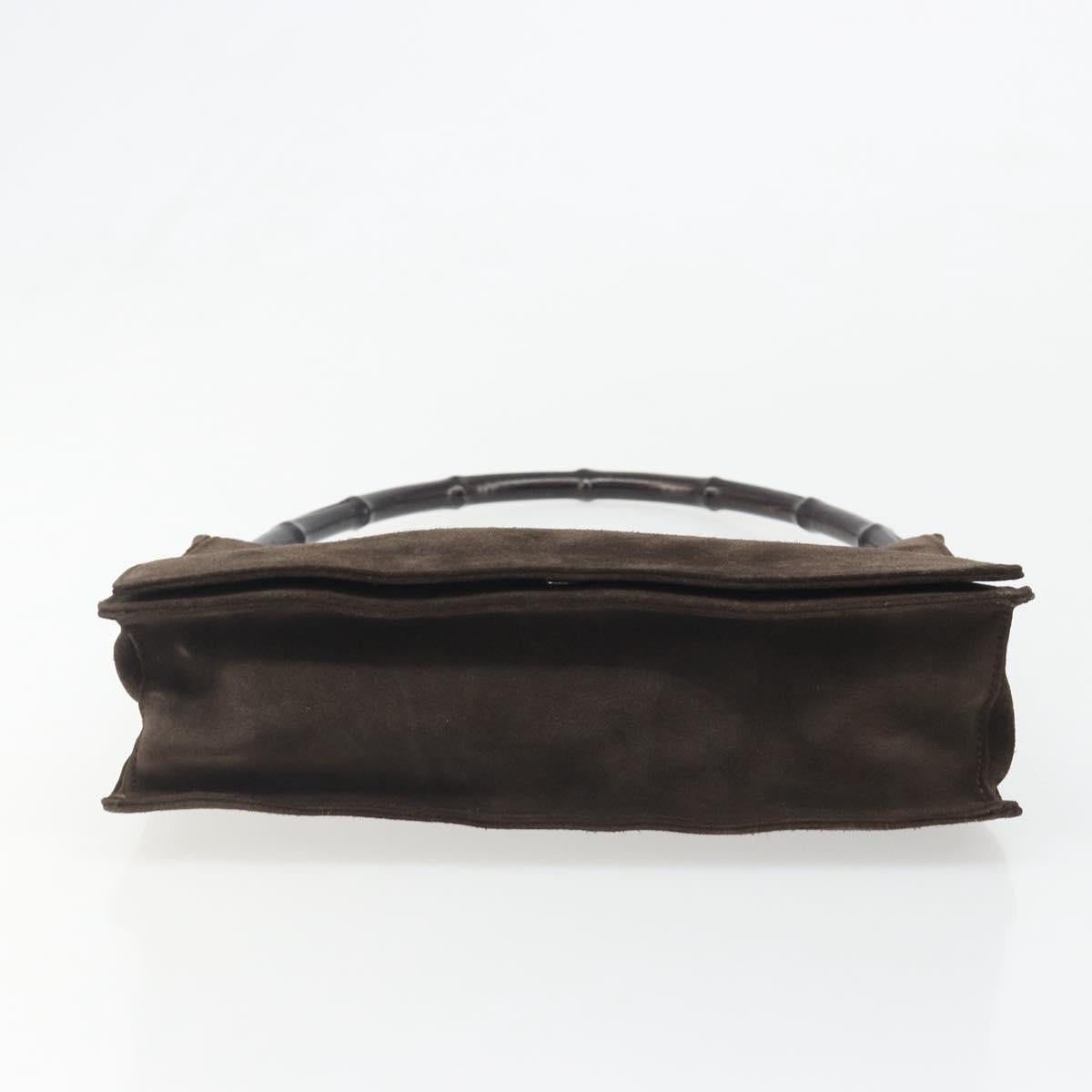 GUCCI Bamboo Shoulder Bag Suede Brown Silver 001 3239 Auth 186455A