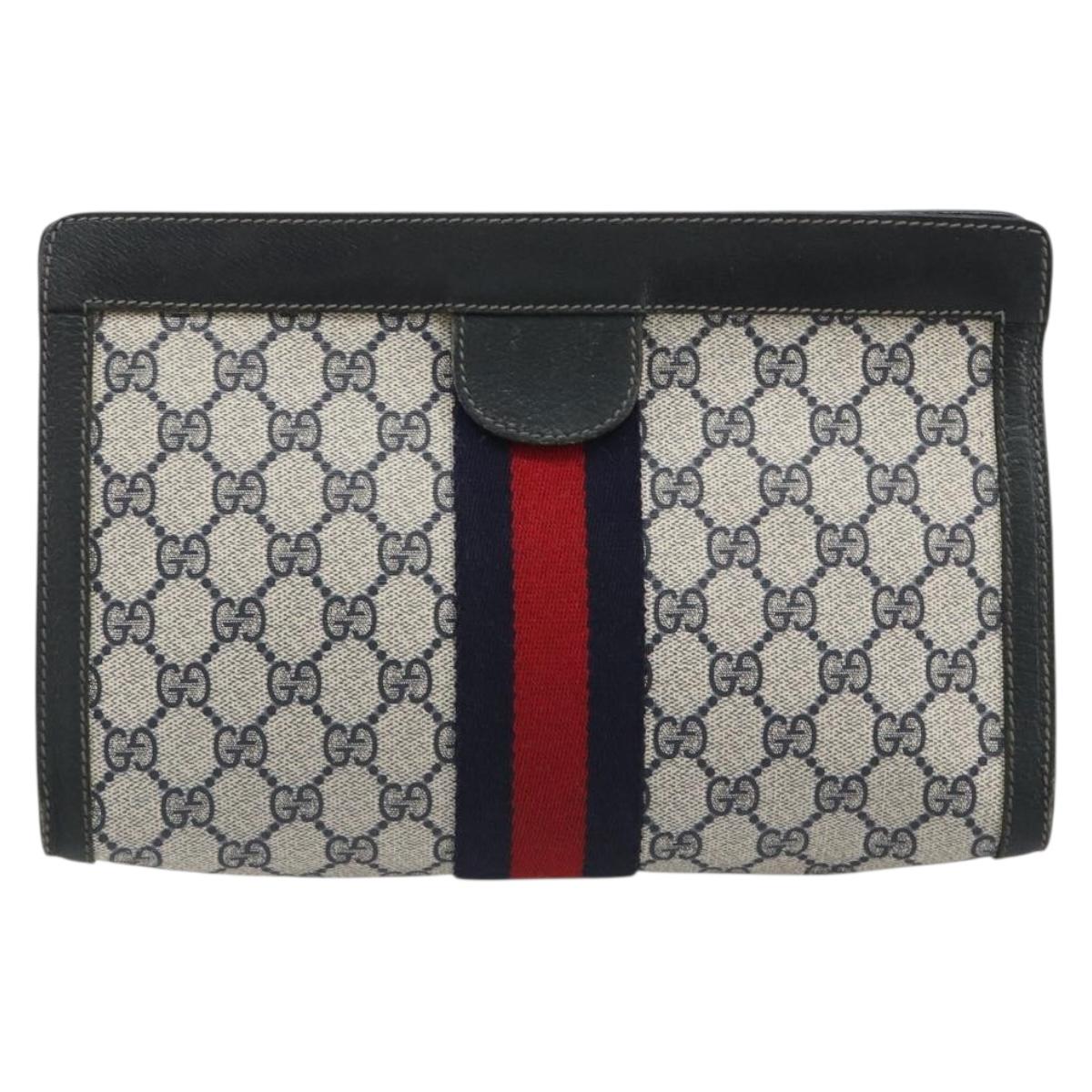 GUCCI GG Supreme Sherry Line Clutch Bag Navy 84 014 2125 28 Auth 186456