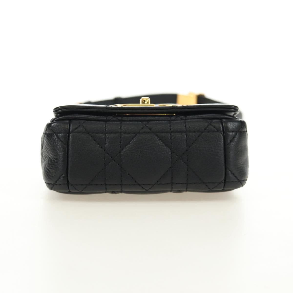 Christian Dior Cannage Caro Chain Pouch Lamb Skin Black Gold Auth 186459SAM
