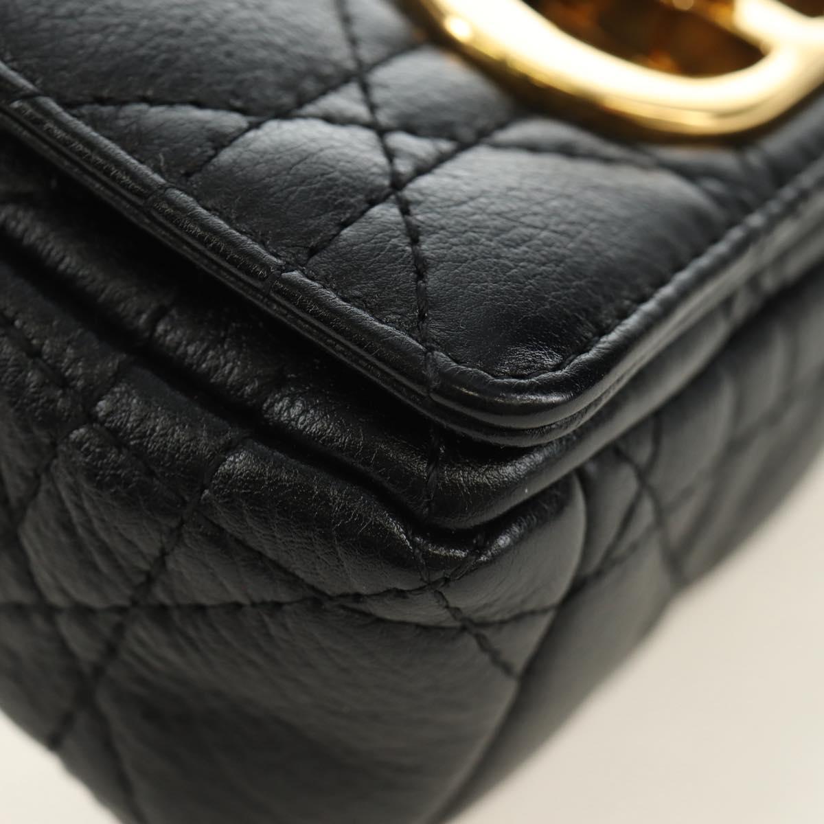 Christian Dior Cannage Caro Chain Pouch Lamb Skin Black Gold Auth 186459SAM