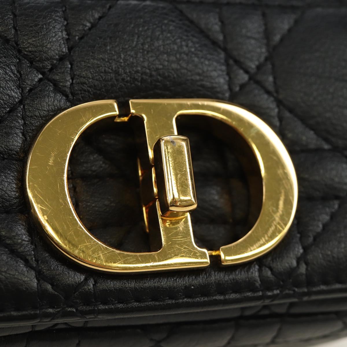 Christian Dior Cannage Caro Chain Pouch Lamb Skin Black Gold Auth 186459SAM