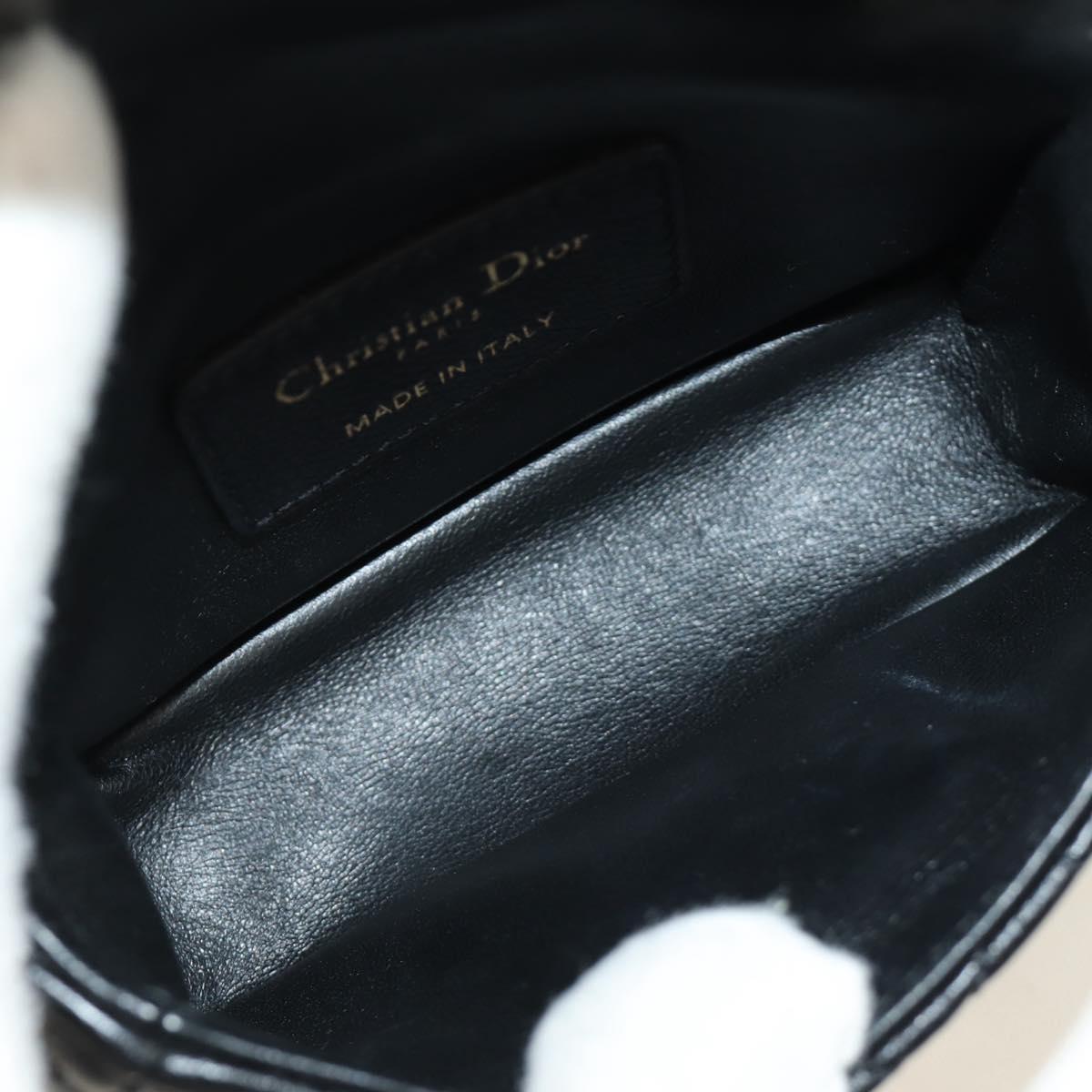 Christian Dior Cannage Caro Chain Pouch Lamb Skin Black Gold Auth 186459SAM