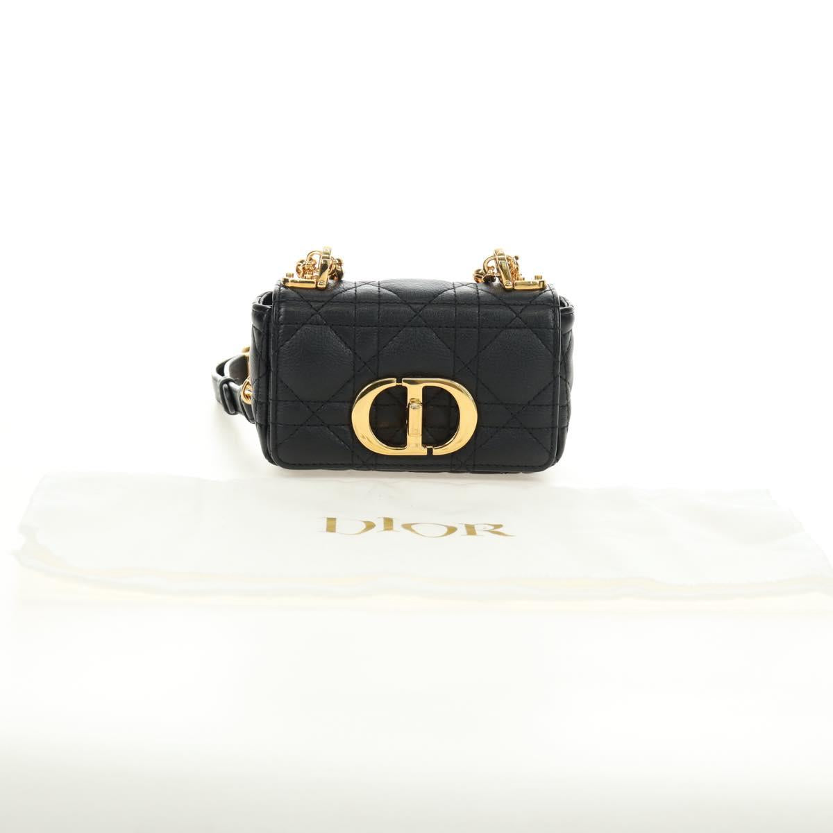 Christian Dior Cannage Caro Chain Pouch Lamb Skin Black Gold Auth 186459SAM