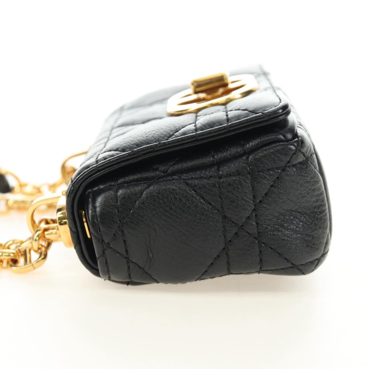 Christian Dior Cannage Caro Chain Pouch Lamb Skin Black Gold Auth 186459SAM