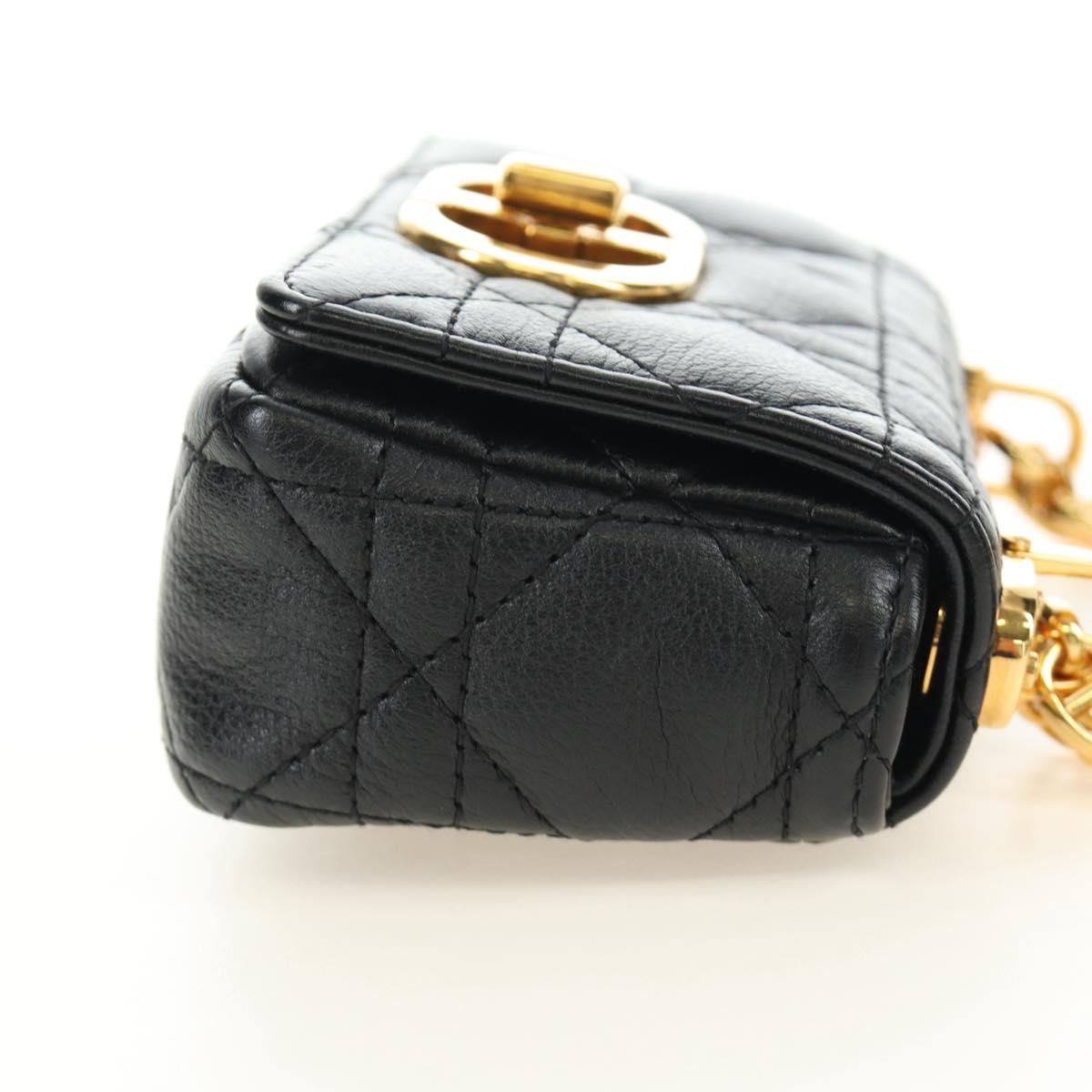 Christian Dior Cannage Caro Chain Pouch Lamb Skin Black Gold Auth 186459SAM