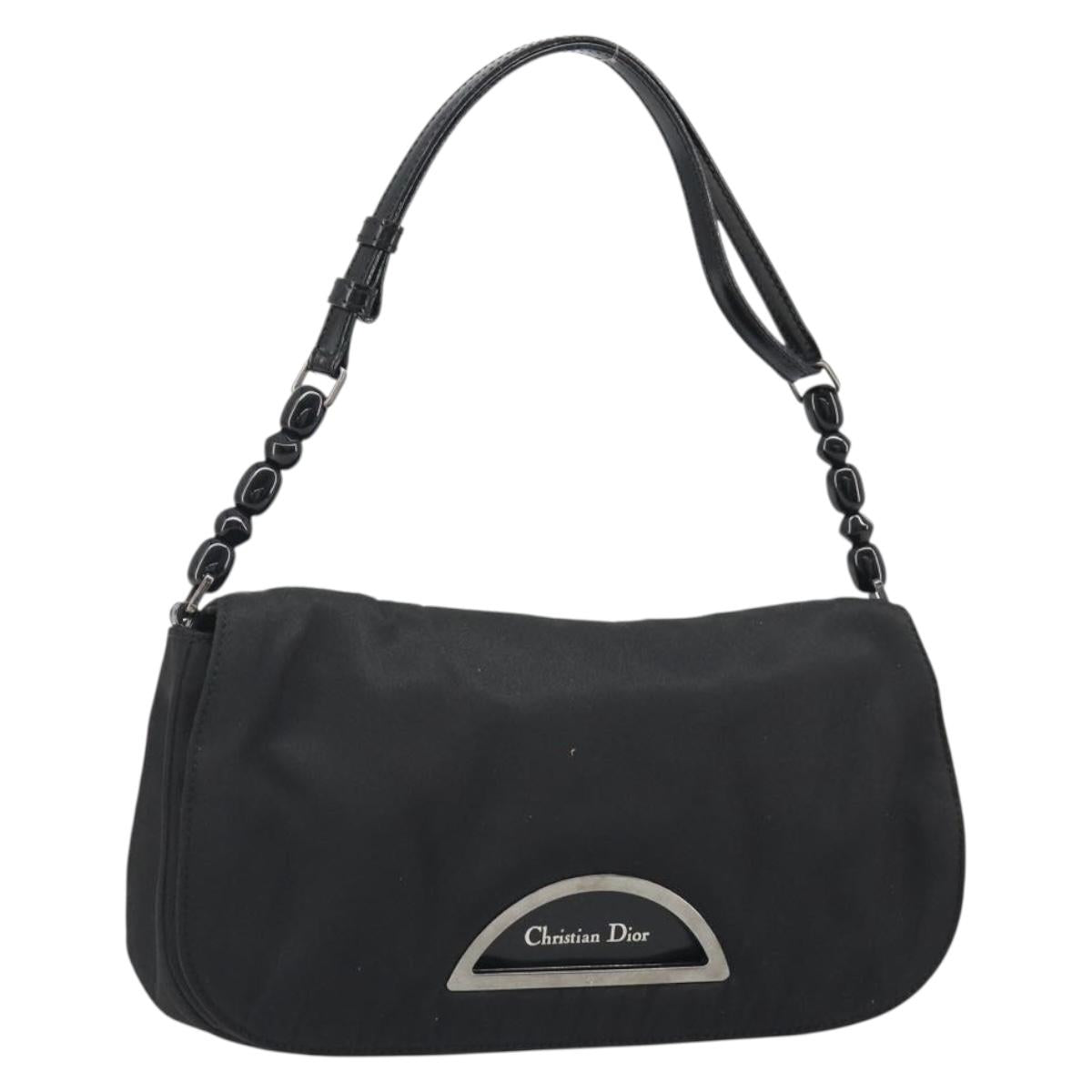 Christian Dior Maris Pearl Shoulder Bag Nylon Black Silver Auth 186460