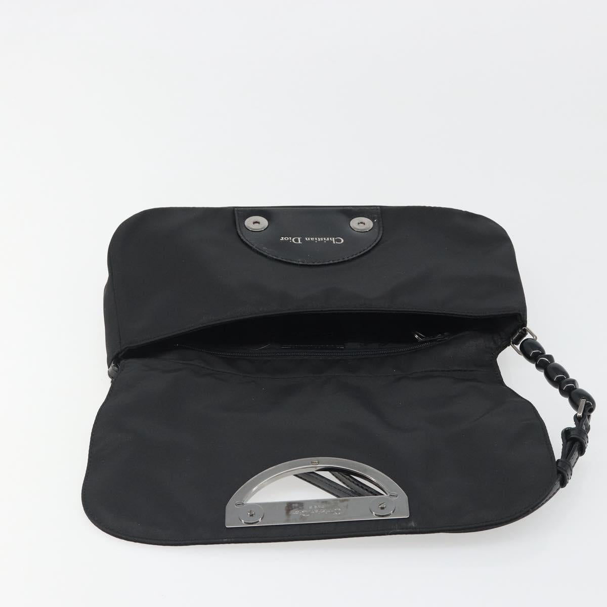 Christian Dior Maris Pearl Shoulder Bag Nylon Black Silver Auth 186460